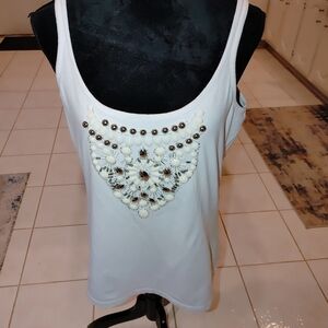 Vintage Newport News beaded White Black Sequince Tank w shelf bra Large